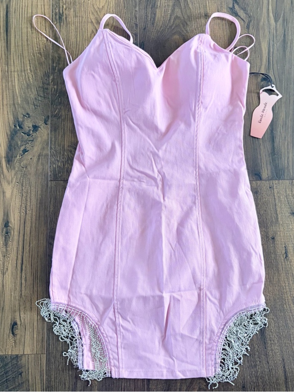 NWT Haute Monde Pink Rhinestone Fringe Bodycon Mini Dress Festival Cowgirl M - Picture 10 of 10